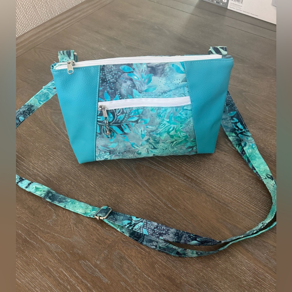 Handmade Teal and Floral Crossbody Bag